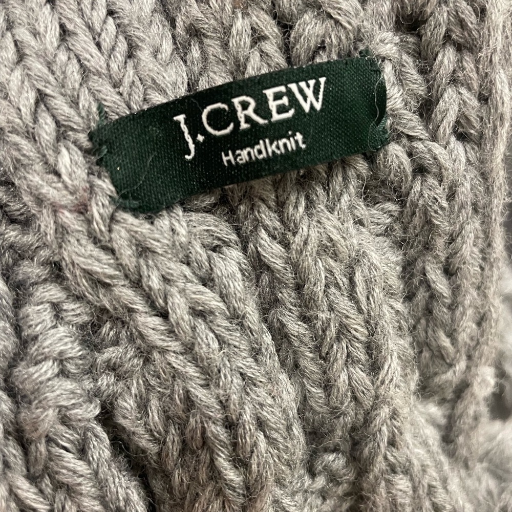 J Crew gray cable knit pom pom scarf - Picture 7 of 9